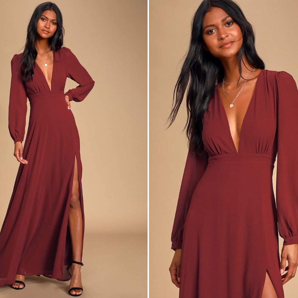 NWT Lulus long sleeve burgundy maxi dress